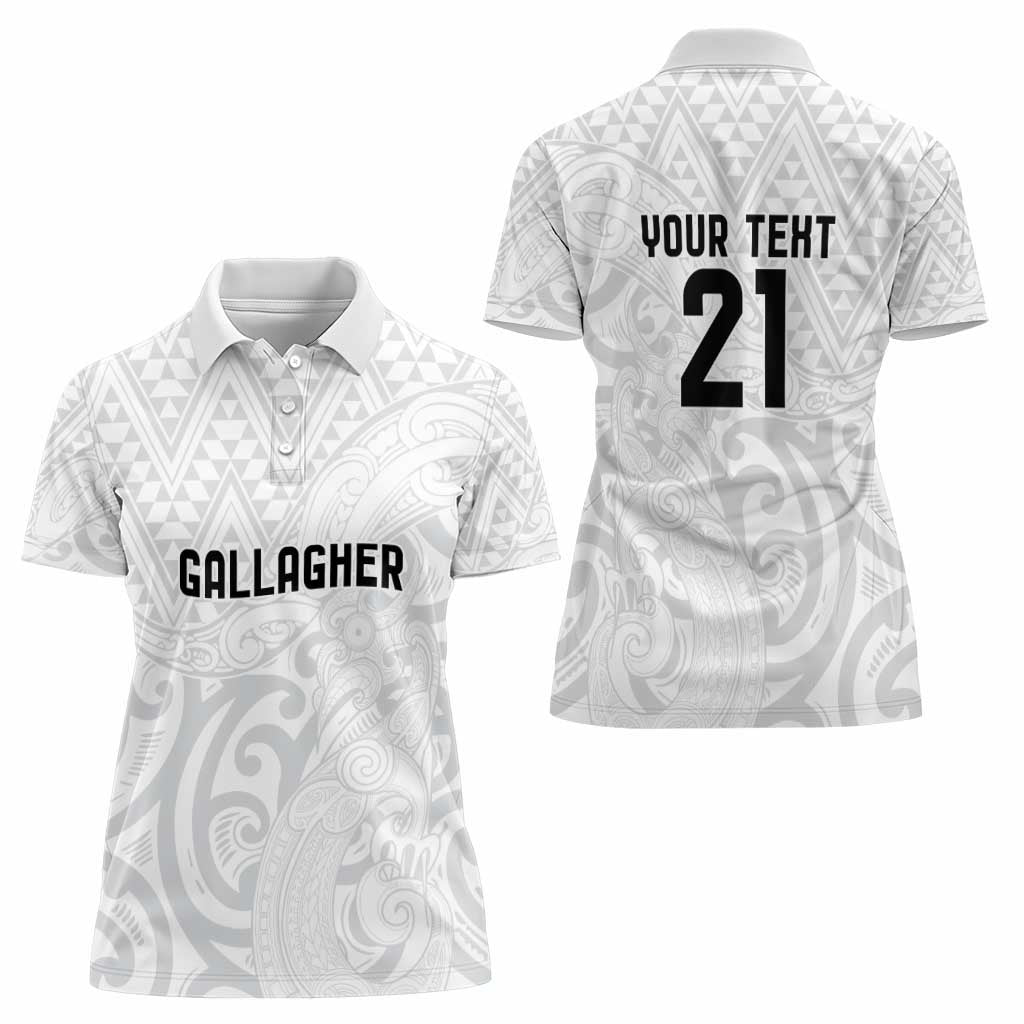 New Zealand Rangatira Custom Women Polo Shirt All White Niho Taniwha Maori Tribal LT9 - Polynesian Pride
