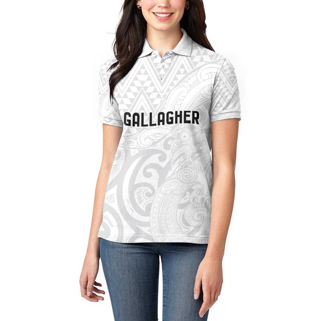 New Zealand Rangatira Custom Women Polo Shirt All White Niho Taniwha Maori Tribal LT9 - Polynesian Pride