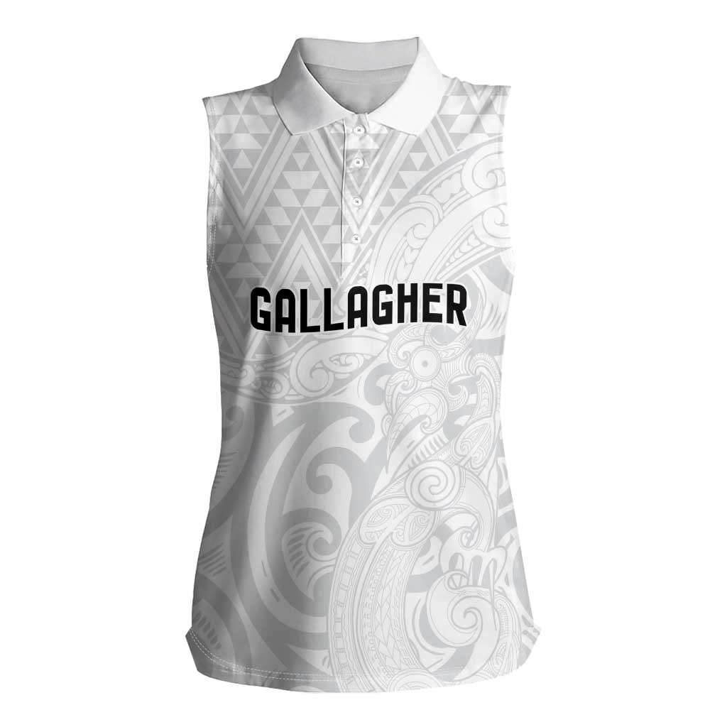 New Zealand Rangatira Custom Women Sleeveless Polo Shirt All White Niho Taniwha Maori Tribal LT9 Female White - Polynesian Pride