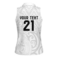 New Zealand Rangatira Custom Women Sleeveless Polo Shirt All White Niho Taniwha Maori Tribal LT9 - Polynesian Pride