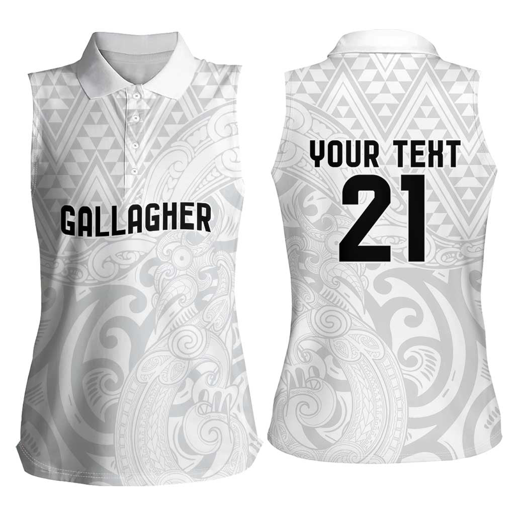 New Zealand Rangatira Custom Women Sleeveless Polo Shirt All White Niho Taniwha Maori Tribal LT9 - Polynesian Pride