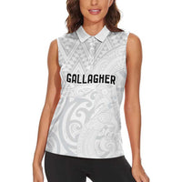 New Zealand Rangatira Custom Women Sleeveless Polo Shirt All White Niho Taniwha Maori Tribal LT9 - Polynesian Pride
