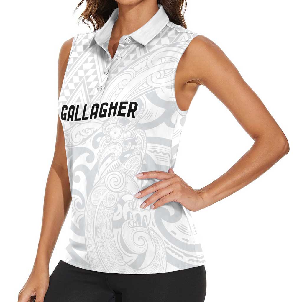 New Zealand Rangatira Custom Women Sleeveless Polo Shirt All White Niho Taniwha Maori Tribal LT9 - Polynesian Pride