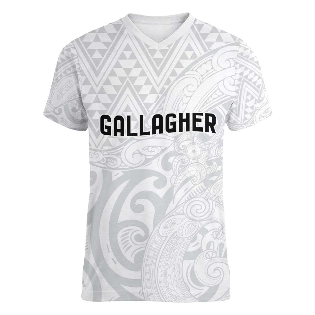New Zealand Rangatira Custom Women V-Neck T-Shirt All White Niho Taniwha Maori Tribal LT9 Female White - Polynesian Pride