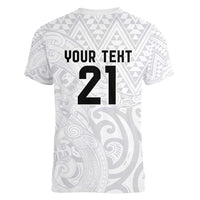 New Zealand Rangatira Custom Women V-Neck T-Shirt All White Niho Taniwha Maori Tribal LT9 - Polynesian Pride