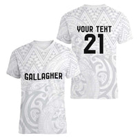 New Zealand Rangatira Custom Women V-Neck T-Shirt All White Niho Taniwha Maori Tribal LT9 - Polynesian Pride