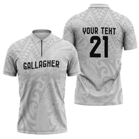 New Zealand Rangatira Custom Zipper Polo Shirt All White Niho Taniwha Maori Tribal LT9 - Polynesian Pride
