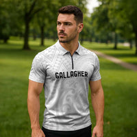 New Zealand Rangatira Custom Zipper Polo Shirt All White Niho Taniwha Maori Tribal LT9 - Polynesian Pride