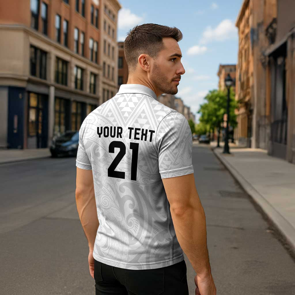 New Zealand Rangatira Custom Zipper Polo Shirt All White Niho Taniwha Maori Tribal LT9 - Polynesian Pride