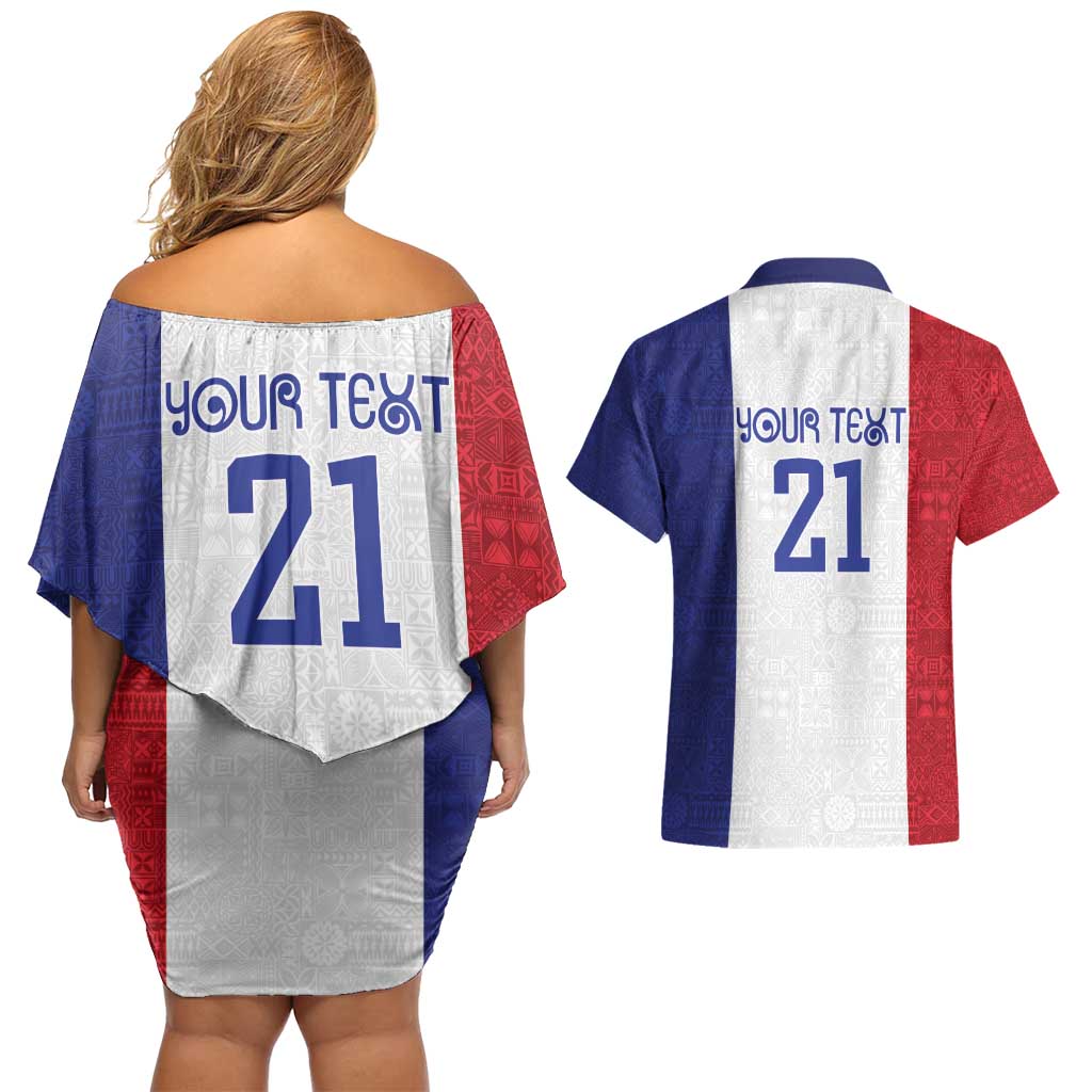 New Zealand Rugby Pacific Personalised Couples Matching Off Shoulder Short Dress and Hawaiian Shirt Maori Style Tribal Tapa Pattern LT9 - Polynesian Pride
