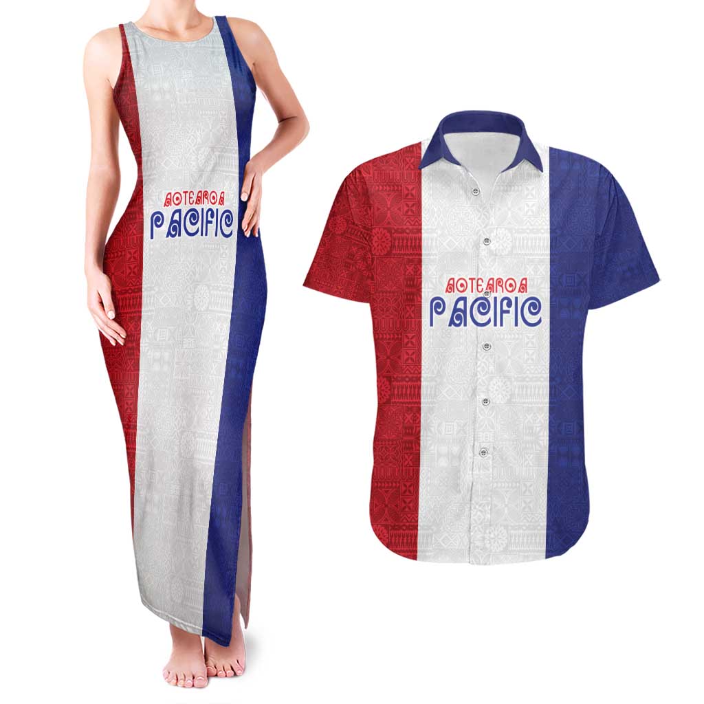 New Zealand Rugby Pacific Personalised Couples Matching Tank Maxi Dress and Hawaiian Shirt Maori Style Tribal Tapa Pattern LT9 White - Polynesian Pride