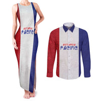 New Zealand Rugby Pacific Personalised Couples Matching Tank Maxi Dress and Long Sleeve Button Shirt Maori Style Tribal Tapa Pattern LT9 White - Polynesian Pride