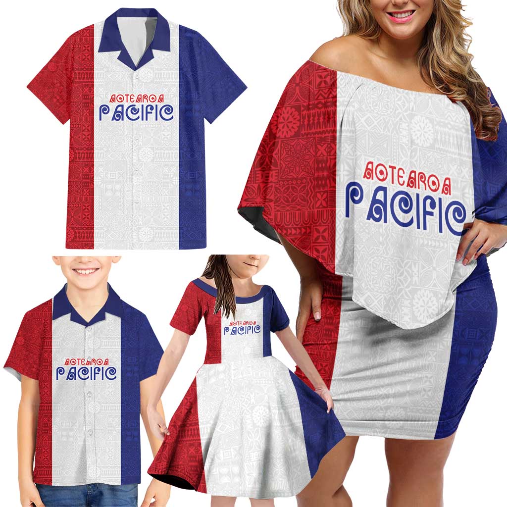 New Zealand Rugby Pacific Personalised Family Matching Off Shoulder Short Dress and Hawaiian Shirt Maori Style Tribal Tapa Pattern LT9 - Polynesian Pride