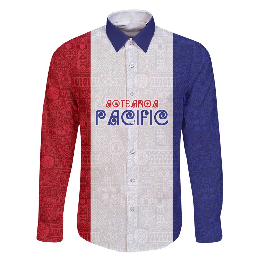 New Zealand Rugby Pacific Personalised Family Matching Puletasi and Hawaiian Shirt Maori Style Tribal Tapa Pattern LT9 Dad's Shirt - Long Sleeve White - Polynesian Pride