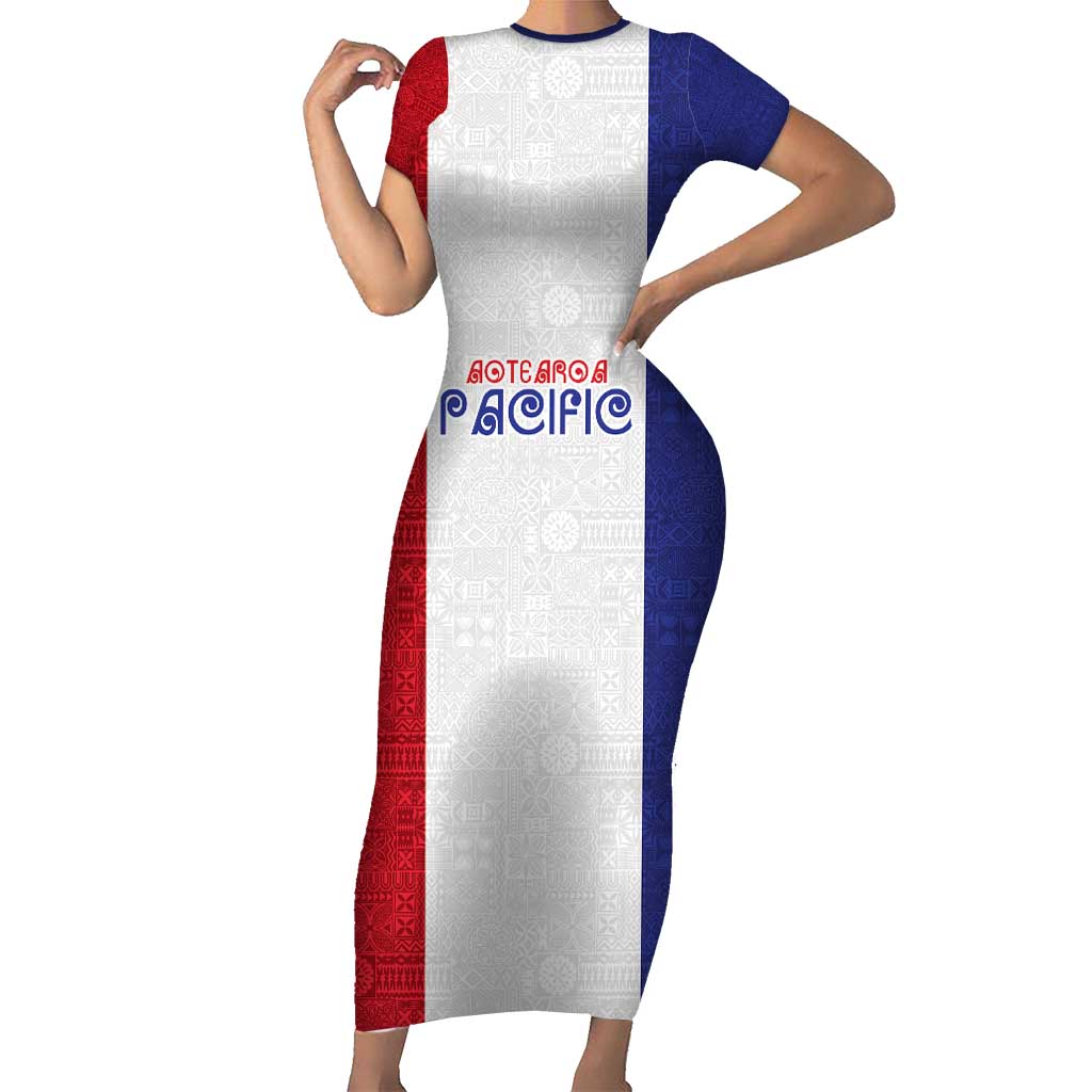New Zealand Rugby Pacific Personalised Family Matching Short Sleeve Bodycon Dress and Hawaiian Shirt Maori Style Tribal Tapa Pattern LT9 Mom's Dress White - Polynesian Pride
