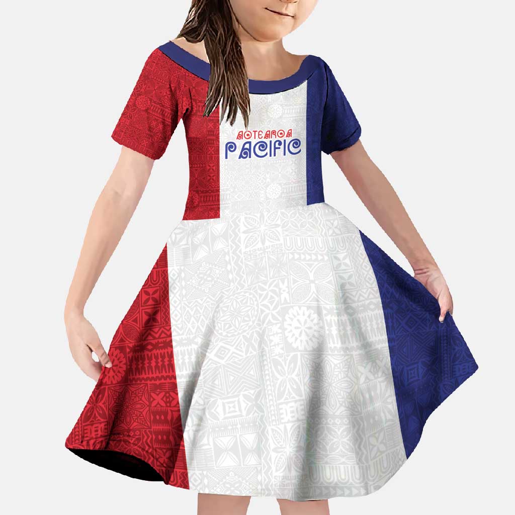 New Zealand Rugby Pacific Personalised Family Matching Summer Maxi Dress and Hawaiian Shirt Maori Style Tribal Tapa Pattern LT9 Daughter's Dress White - Polynesian Pride