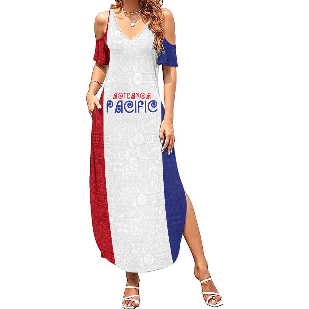 New Zealand Rugby Pacific Personalised Family Matching Summer Maxi Dress and Hawaiian Shirt Maori Style Tribal Tapa Pattern LT9 Mom's Dress White - Polynesian Pride