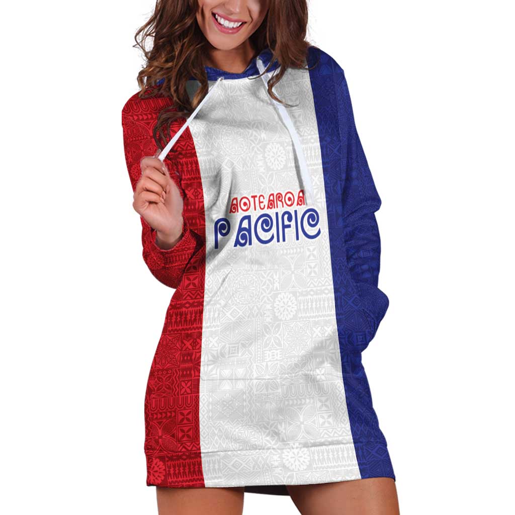 New Zealand Rugby Pacific Personalised Hoodie Dress Maori Style Tribal Tapa Pattern LT9 White - Polynesian Pride