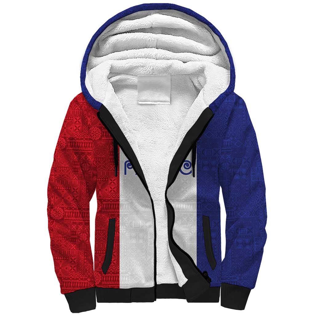 New Zealand Rugby Pacific Personalised Sherpa Hoodie Maori Style Tribal Tapa Pattern LT9 Unisex White - Polynesian Pride