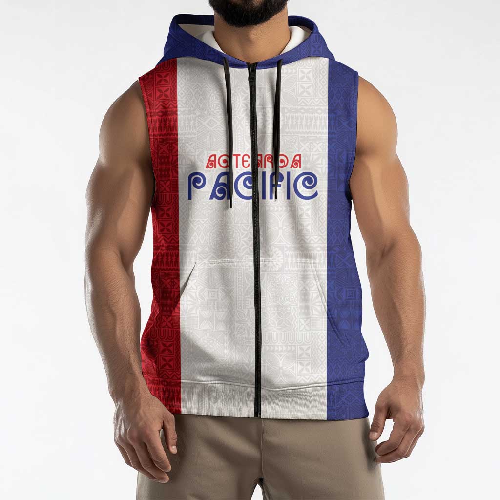 New Zealand Rugby Pacific Personalised Sleeveless Zip Hoodie Maori Style Tribal Tapa Pattern LT9 - Polynesian Pride