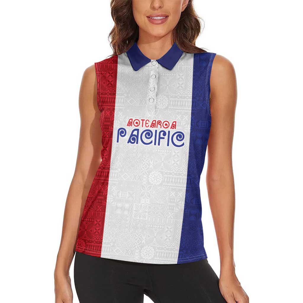 New Zealand Rugby Pacific Personalised Women Sleeveless Polo Shirt Maori Style Tribal Tapa Pattern LT9 - Polynesian Pride
