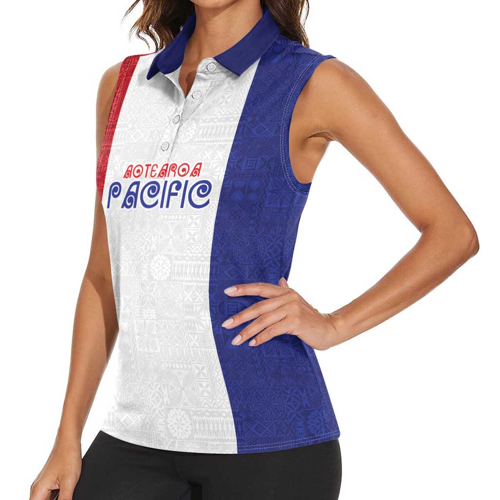 New Zealand Rugby Pacific Personalised Women Sleeveless Polo Shirt Maori Style Tribal Tapa Pattern LT9 - Polynesian Pride
