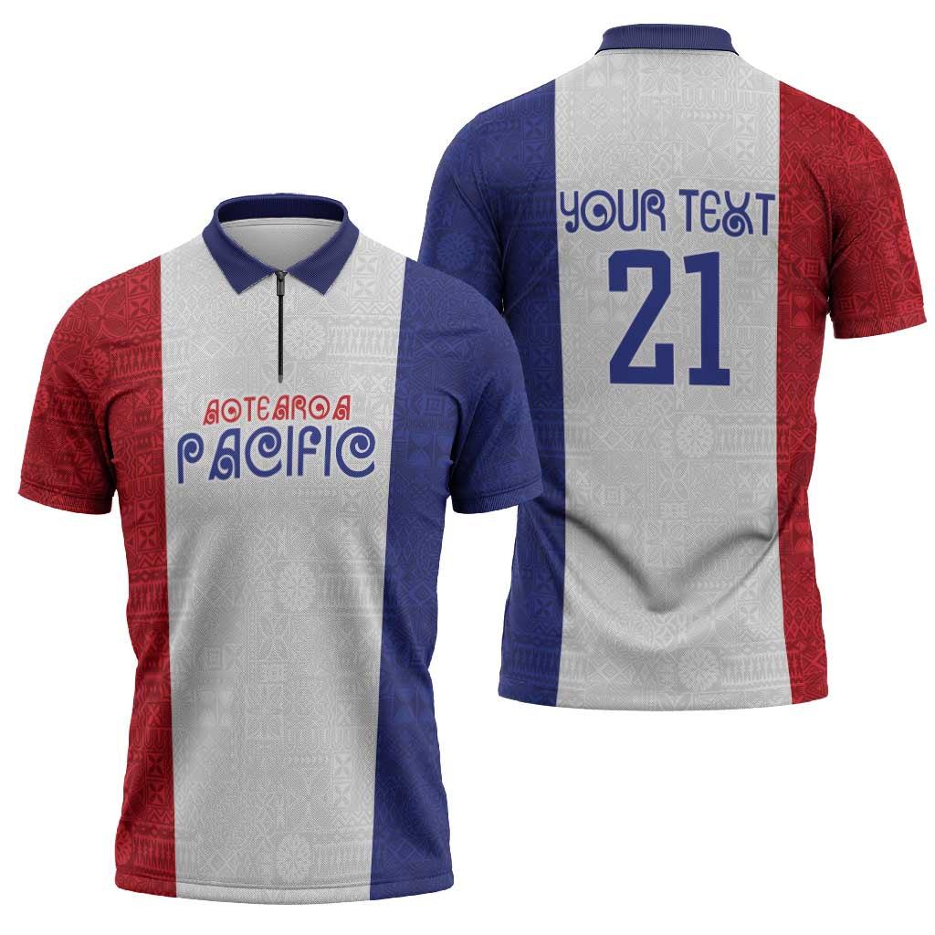 New Zealand Rugby Pacific Personalised Zipper Polo Shirt Maori Style Tribal Tapa Pattern LT9 - Polynesian Pride