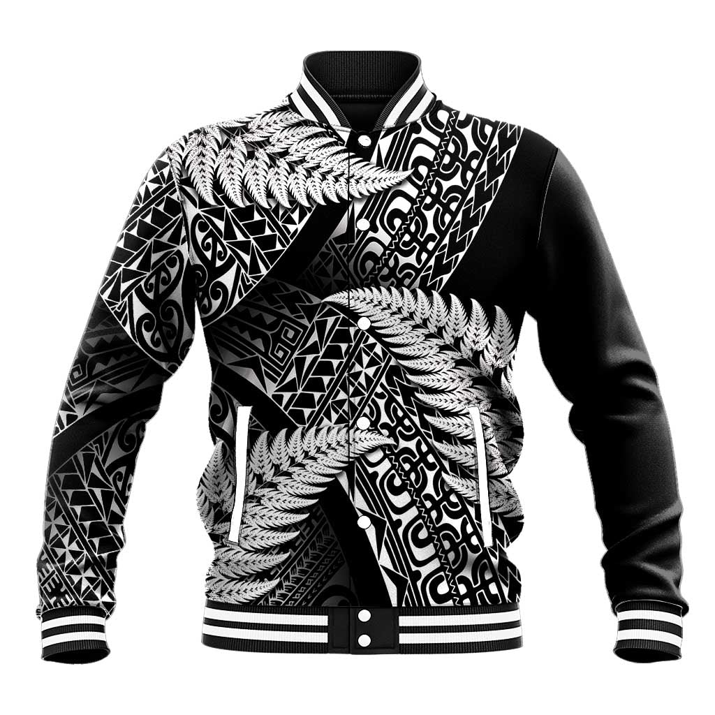 New Zealand Rugby Pacific Personalised Baseball Jacket All Black Maori Pasifika Fern Pattern LT9 Unisex Black - Polynesian Pride