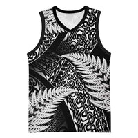 New Zealand Rugby Pacific Personalised Basketball Jersey All Black Maori Pasifika Fern Pattern LT9 Unisex Black - Polynesian Pride