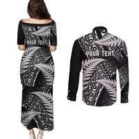New Zealand Rugby Pacific Personalised Couples Matching Puletasi and Long Sleeve Button Shirt All Black Maori Pasifika Fern Pattern LT9 - Polynesian Pride