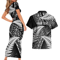 New Zealand Rugby Pacific Personalised Couples Matching Short Sleeve Bodycon Dress and Hawaiian Shirt All Black Maori Pasifika Fern Pattern LT9 - Polynesian Pride