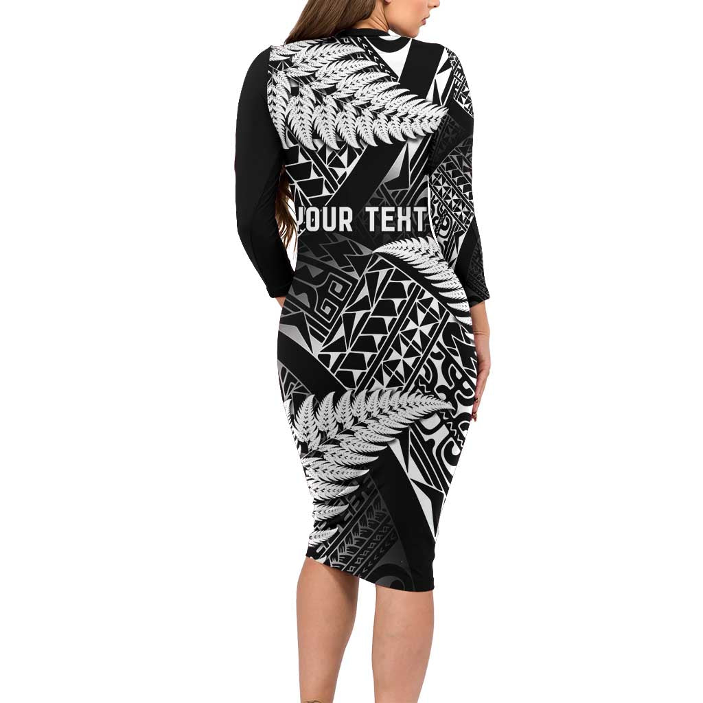 New Zealand Rugby Pacific Personalised Family Matching Long Sleeve Bodycon Dress and Hawaiian Shirt All Black Maori Pasifika Fern Pattern LT9 - Polynesian Pride