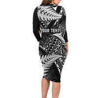 New Zealand Rugby Pacific Personalised Family Matching Long Sleeve Bodycon Dress and Hawaiian Shirt All Black Maori Pasifika Fern Pattern LT9 - Polynesian Pride