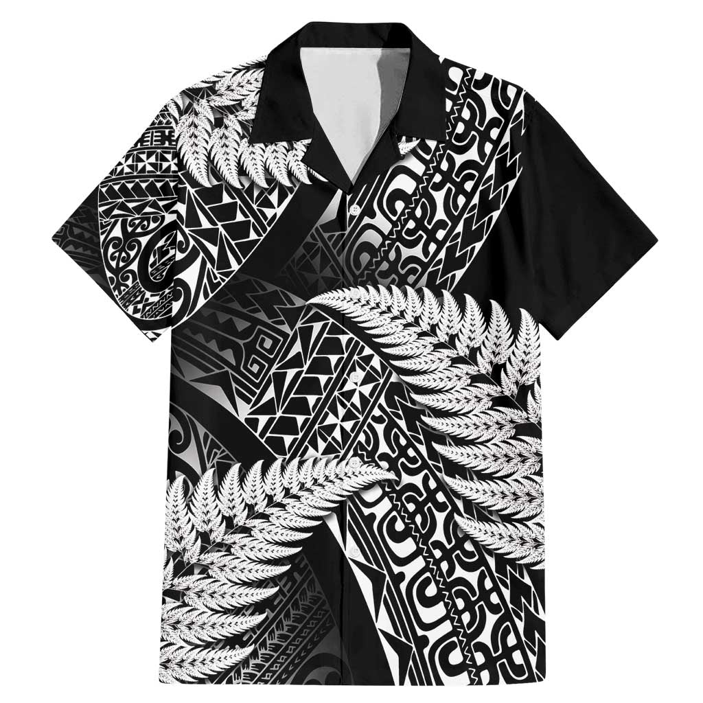 New Zealand Rugby Pacific Personalised Family Matching Mermaid Dress and Hawaiian Shirt All Black Maori Pasifika Fern Pattern LT9 Dad's Shirt - Short Sleeve Black - Polynesian Pride
