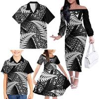 New Zealand Rugby Pacific Personalised Family Matching Off The Shoulder Long Sleeve Dress and Hawaiian Shirt All Black Maori Pasifika Fern Pattern LT9 - Polynesian Pride