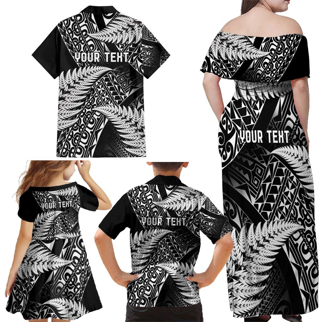 New Zealand Rugby Pacific Personalised Family Matching Off Shoulder Maxi Dress and Hawaiian Shirt All Black Maori Pasifika Fern Pattern LT9 - Polynesian Pride