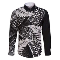 New Zealand Rugby Pacific Personalised Family Matching Off Shoulder Maxi Dress and Hawaiian Shirt All Black Maori Pasifika Fern Pattern LT9 Dad's Shirt - Long Sleeve Black - Polynesian Pride