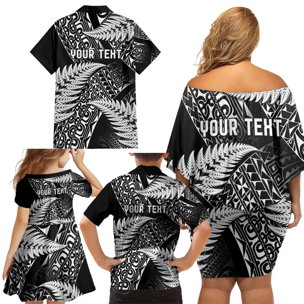 New Zealand Rugby Pacific Personalised Family Matching Off Shoulder Short Dress and Hawaiian Shirt All Black Maori Pasifika Fern Pattern LT9 - Polynesian Pride