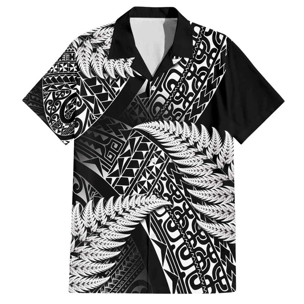New Zealand Rugby Pacific Personalised Family Matching Puletasi and Hawaiian Shirt All Black Maori Pasifika Fern Pattern LT9 Dad's Shirt - Short Sleeve Black - Polynesian Pride