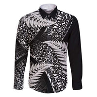 New Zealand Rugby Pacific Personalised Family Matching Puletasi and Hawaiian Shirt All Black Maori Pasifika Fern Pattern LT9 Dad's Shirt - Long Sleeve Black - Polynesian Pride