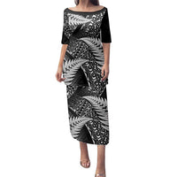 New Zealand Rugby Pacific Personalised Family Matching Puletasi and Hawaiian Shirt All Black Maori Pasifika Fern Pattern LT9 Mom's Dress Black - Polynesian Pride