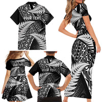 New Zealand Rugby Pacific Personalised Family Matching Short Sleeve Bodycon Dress and Hawaiian Shirt All Black Maori Pasifika Fern Pattern LT9 - Polynesian Pride