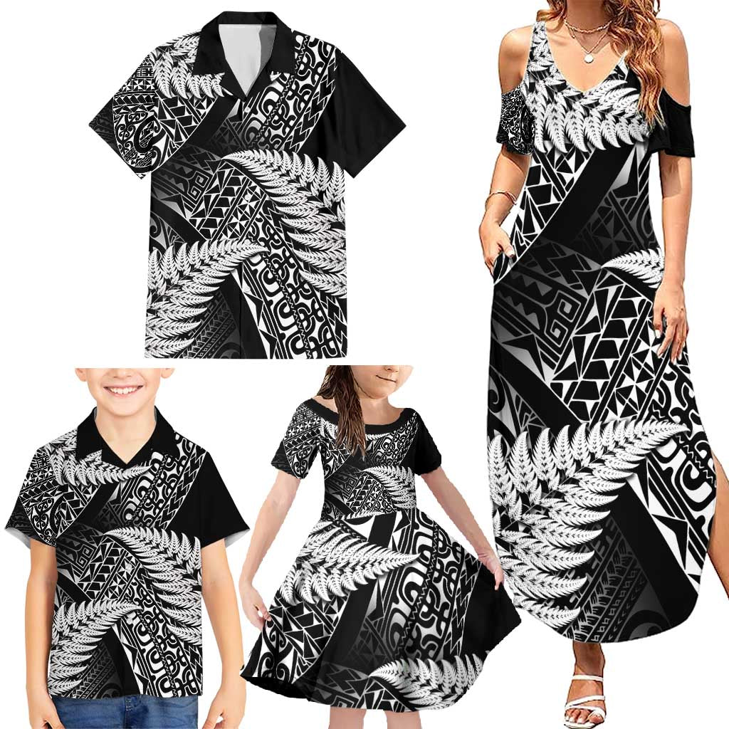 New Zealand Rugby Pacific Personalised Family Matching Summer Maxi Dress and Hawaiian Shirt All Black Maori Pasifika Fern Pattern LT9 - Polynesian Pride