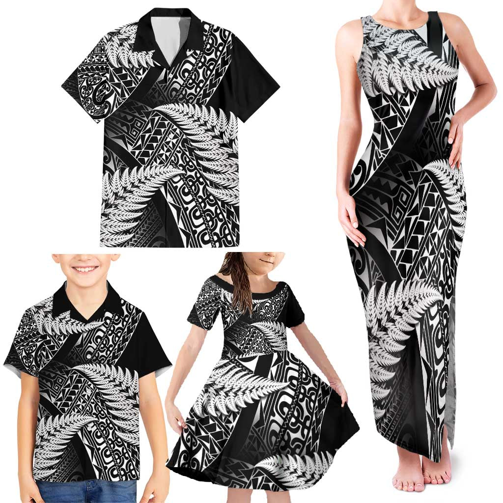 New Zealand Rugby Pacific Personalised Family Matching Tank Maxi Dress and Hawaiian Shirt All Black Maori Pasifika Fern Pattern LT9 - Polynesian Pride