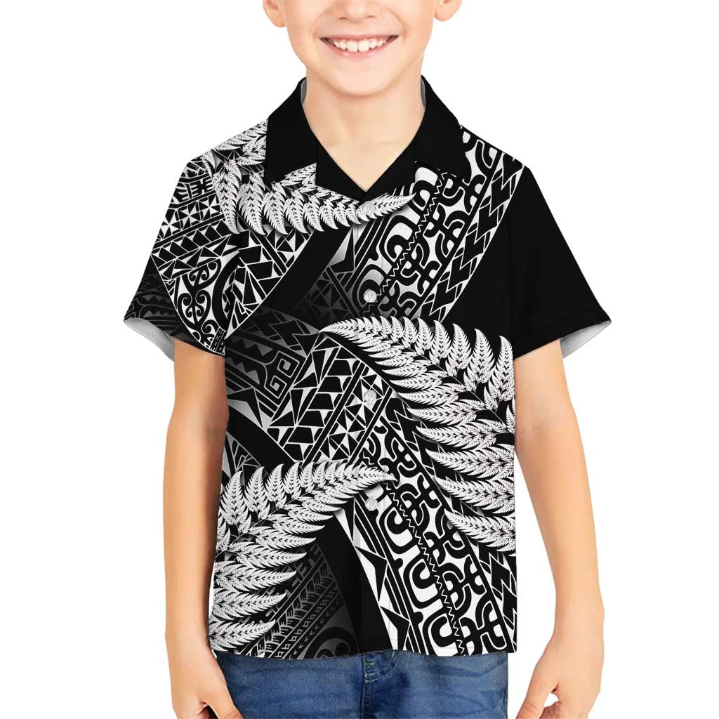 New Zealand Rugby Pacific Personalised Family Matching Tank Maxi Dress and Hawaiian Shirt All Black Maori Pasifika Fern Pattern LT9 Son's Shirt Black - Polynesian Pride