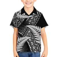 New Zealand Rugby Pacific Personalised Family Matching Tank Maxi Dress and Hawaiian Shirt All Black Maori Pasifika Fern Pattern LT9 Son's Shirt Black - Polynesian Pride