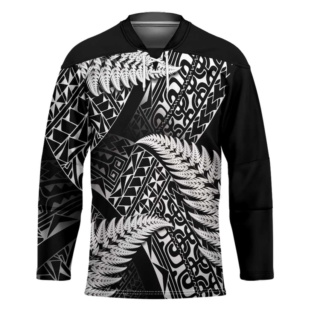 New Zealand Rugby Pacific Personalised Hockey Jersey All Black Maori Pasifika Fern Pattern LT9 Unisex Black - Polynesian Pride