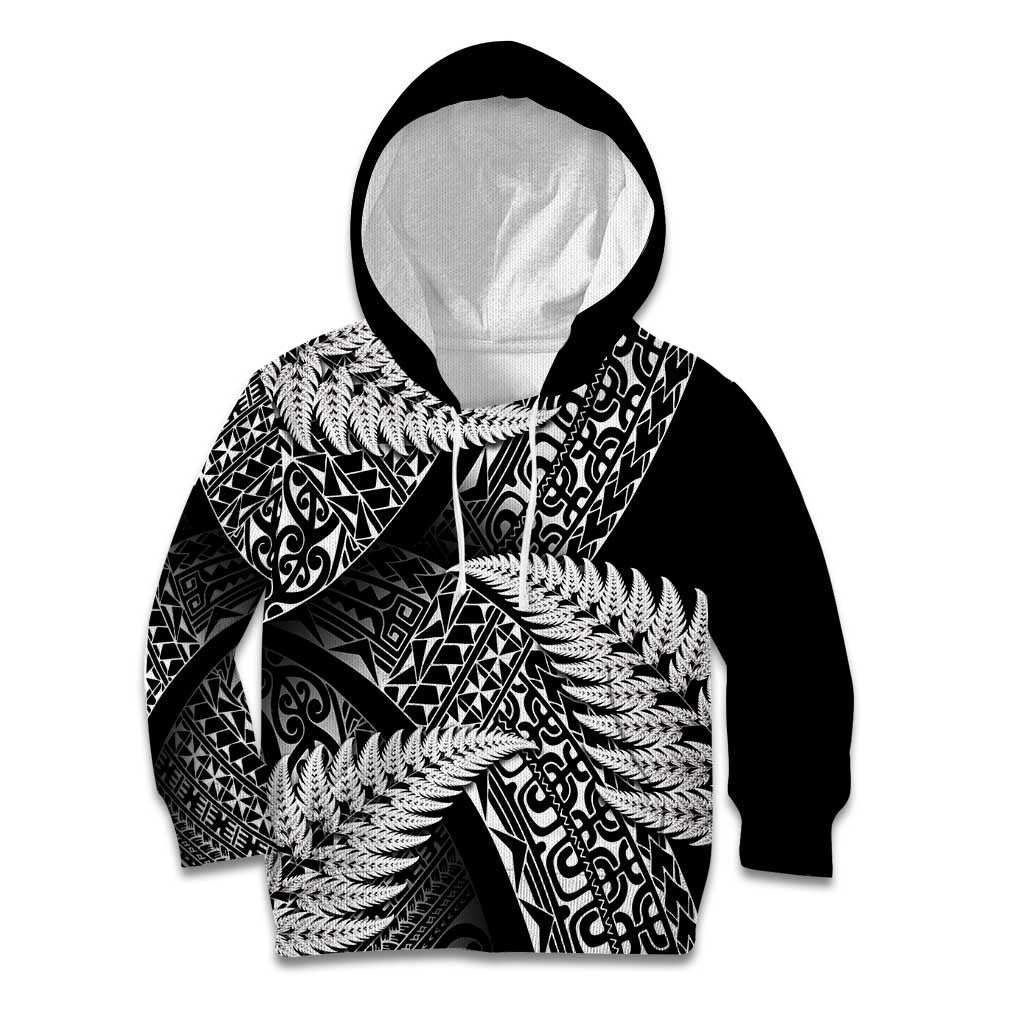 New Zealand Rugby Pacific Personalised Kid Hoodie All Black Maori Pasifika Fern Pattern LT9 Hoodie Black - Polynesian Pride