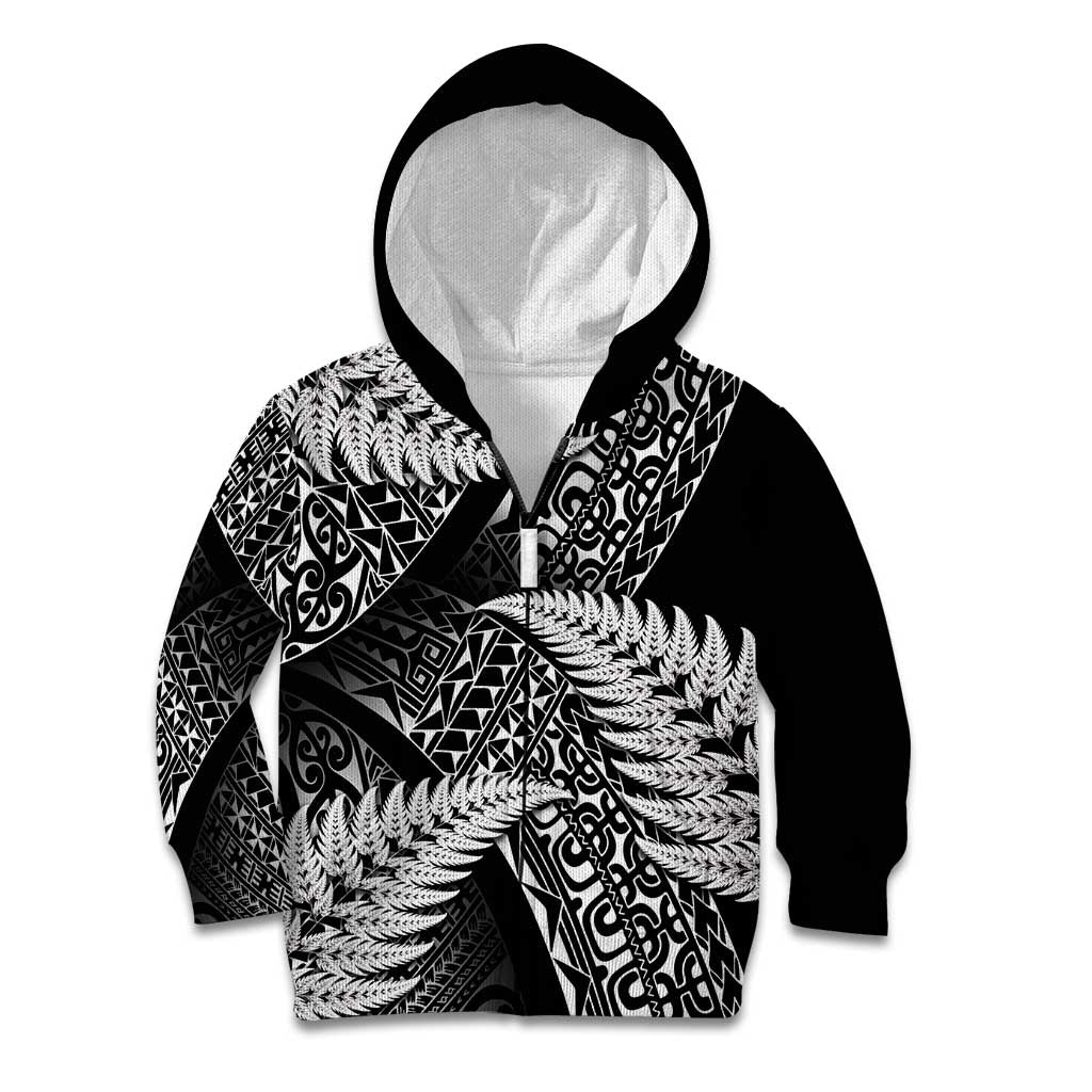New Zealand Rugby Pacific Personalised Kid Hoodie All Black Maori Pasifika Fern Pattern LT9 Zip Hoodie Black - Polynesian Pride