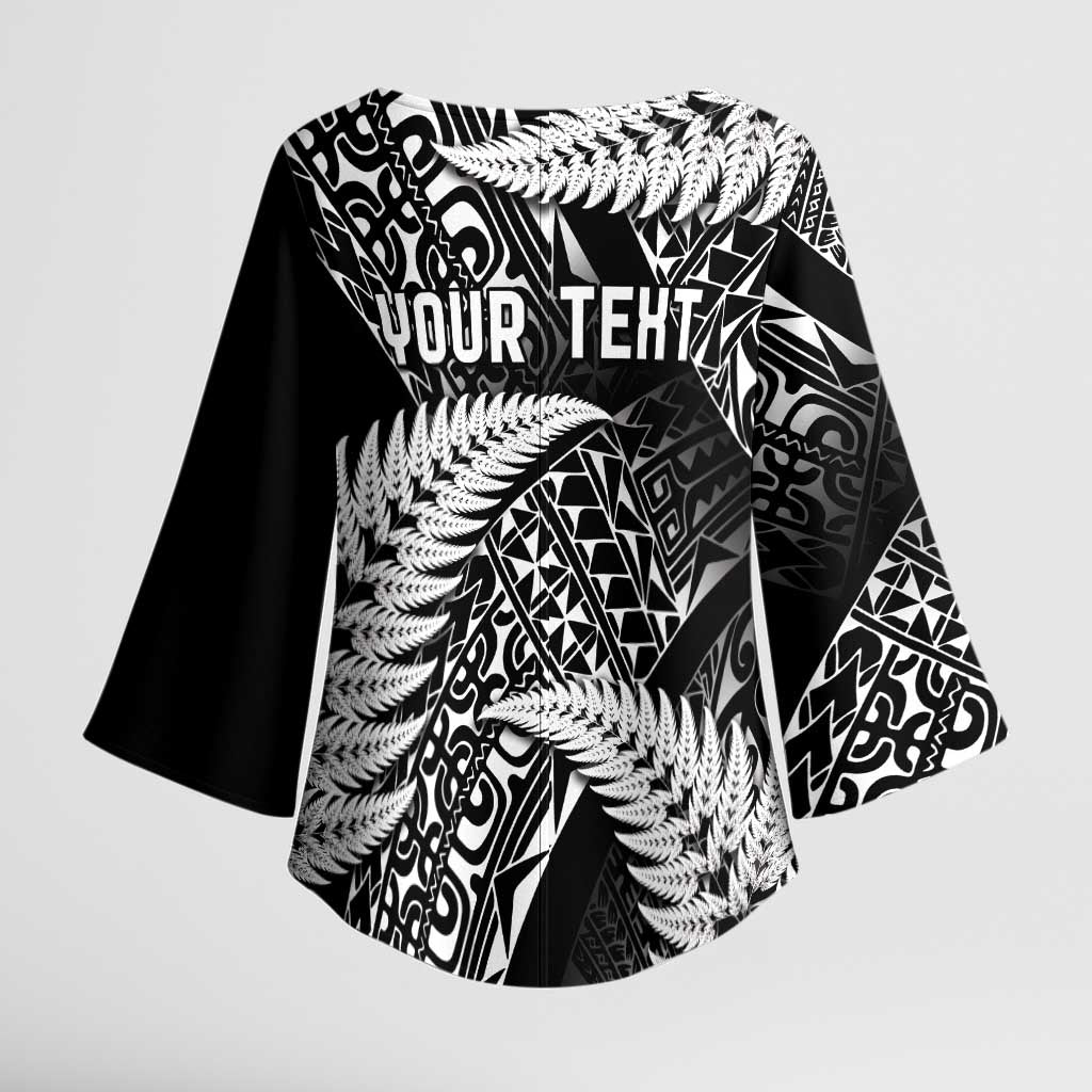 New Zealand Rugby Pacific Personalised Kimono Sleeve Blouse All Black Maori Pasifika Fern Pattern - Polynesian Pride